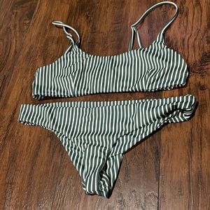 FAITHFULL THE BRAND GREEN AND WHITE STRIPED BIKINI SET SZ L